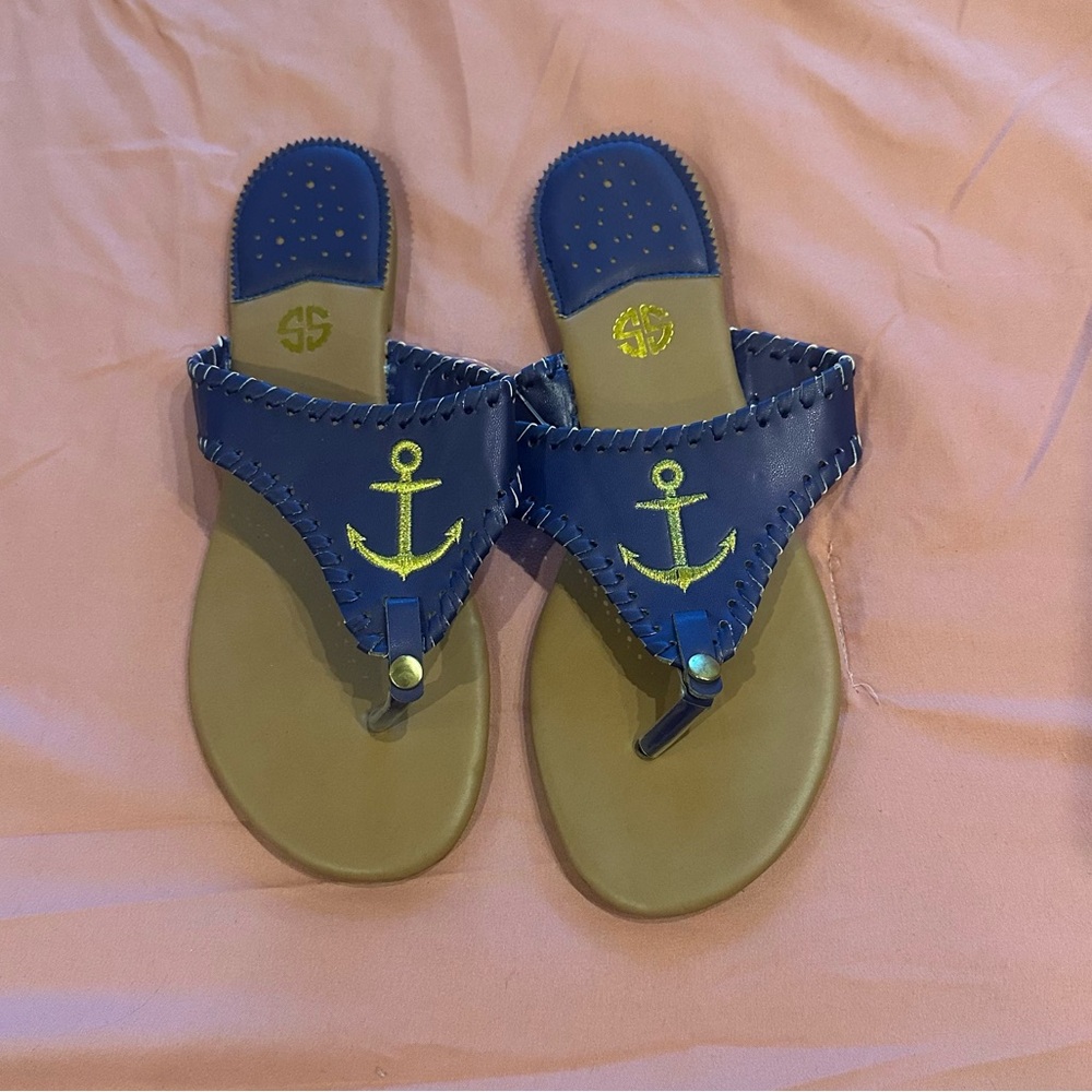 Size 9 simply southern sandals navy blue with gold anchor
